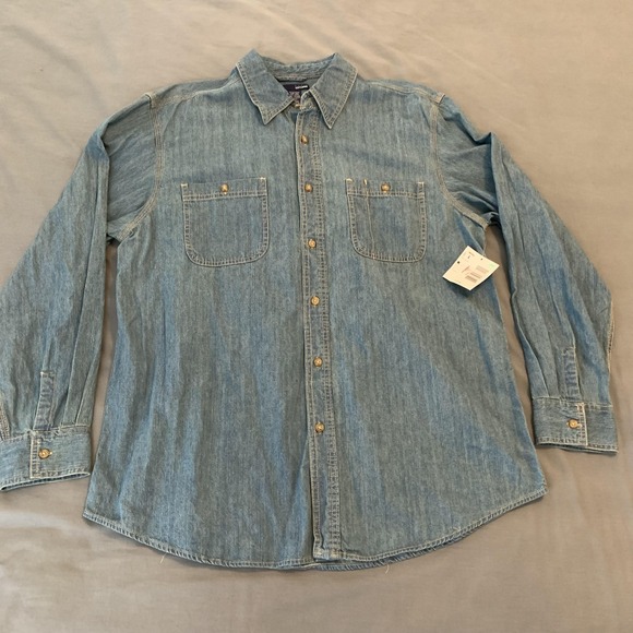 Basic Editions Other - K-Mart Basic Editions Shirt Mens Large Blue Denim Button Front Long Sleeve NWT